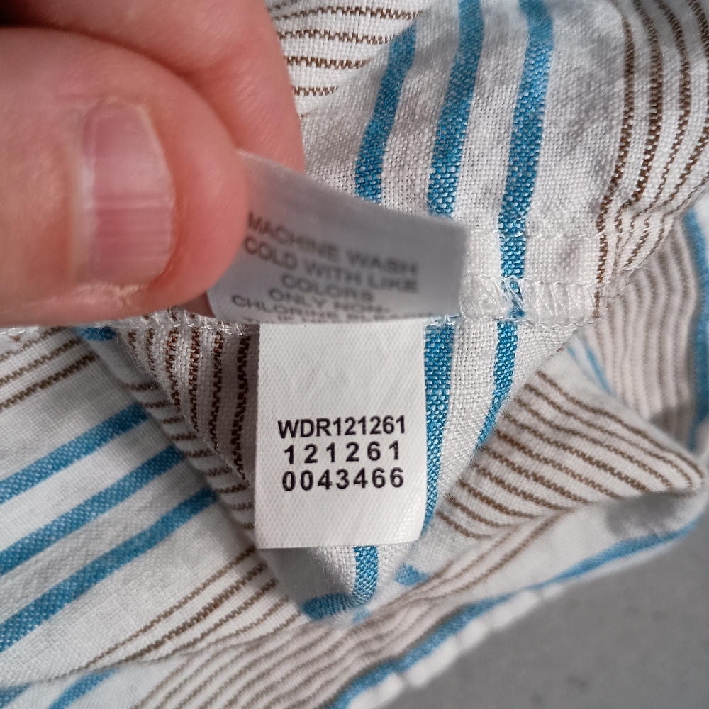 J. Jill Love Linen Dress Blue & Brown Stripes Patch Pockets Size M 100% Linen - Picture 7 of 7
